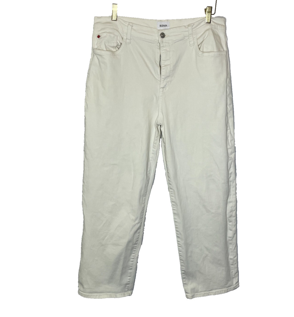 Womens' 33 Hudson Noa White Straight Leg High Rise Jeans Cotton Blend